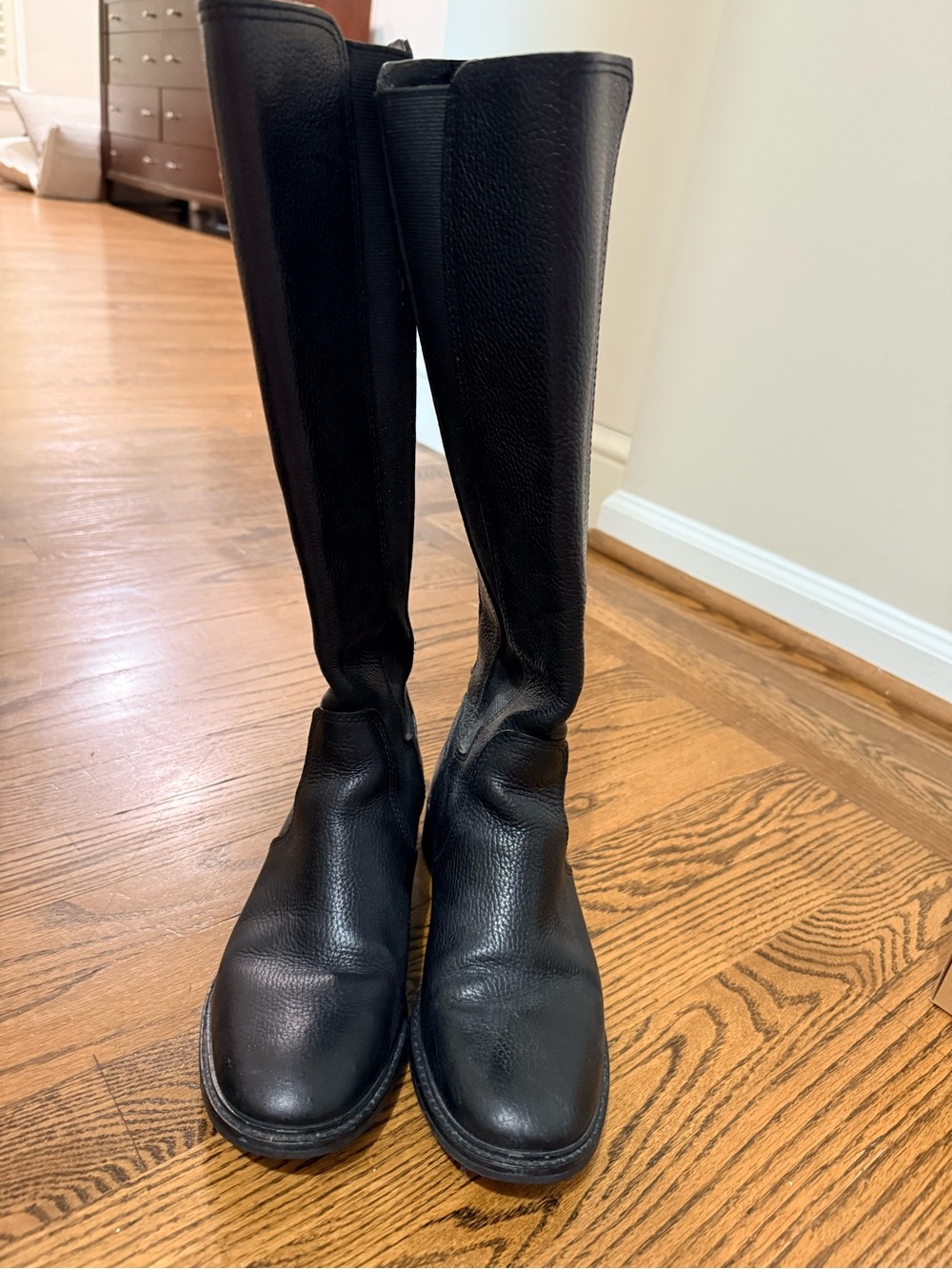 Tory Burch Black Knee-High Pebbled Leather Heeled Boots